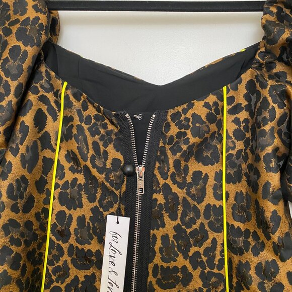 NWT For Love & Lemons Leopard Print and Neon Yellow Mini Dress, SMALL - Picture 5 of 12